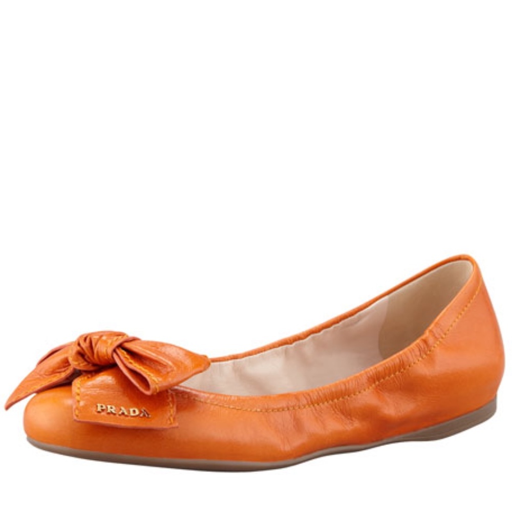 Prada Sport Leather Logo Bow Scrunch Ballet Flats~Ladies SZ 39.5~Summer Chic